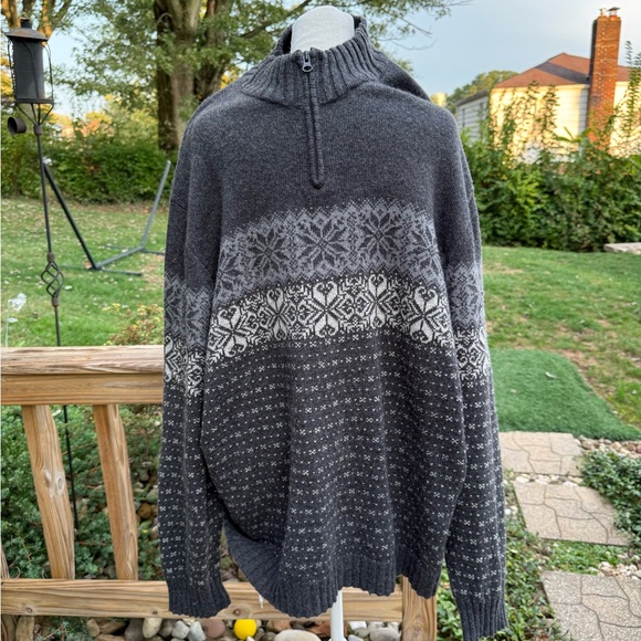 WoolRich  Vintage  Wool Blend Fair Isle Knit Sweater xl 3/4 zip grey - Picture 1 of 4